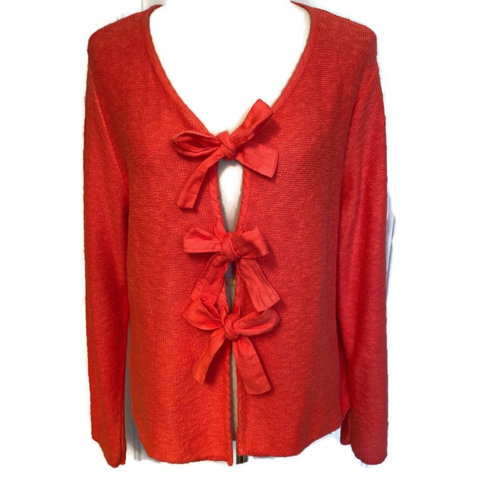 WILLOW ANTHROPOLOGIE SWEATER CARDIGAN TIE FRONT SALMON ORANGE PINK Size S